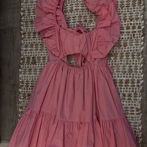 MARBLE Pink High-Low Ruffled Sundress with Puff Sleeves